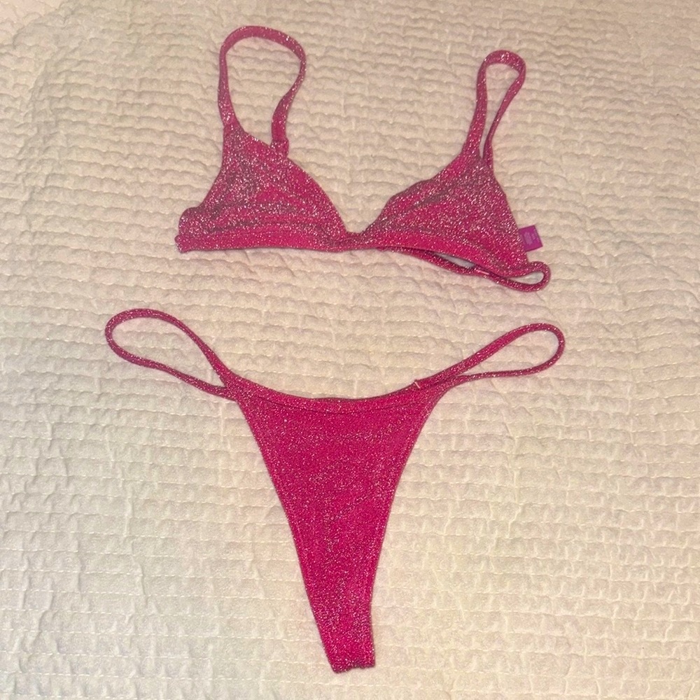 SKIMS Pink glitter bikini set
